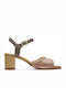 Clarks Ellis Clara Leder Damen Sandalen Anatomisch mit Chunky mittlerem Absatz in Beige Farbe