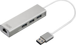 Digitus USB Hub 3 Θυρών (USB-A) + LAN DA-70250-1 Digitus USB Hub 3 Θυρών (USB-A) + LAN DA-70250-1