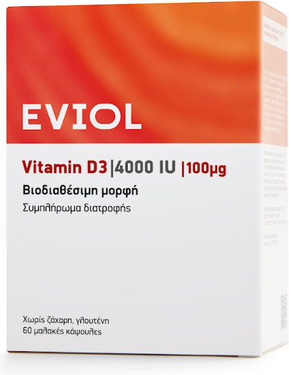 EVIOL Vitamin D3 Vitamin für die Stärkung des Immunsystems und die Gesundheit der Knochen 4000 IE 60 Weiche Kapseln