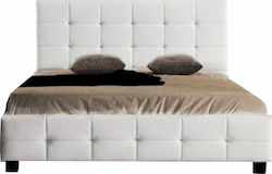 Fidel Double Bed Padded with Leather with Slats White 150x200cm
