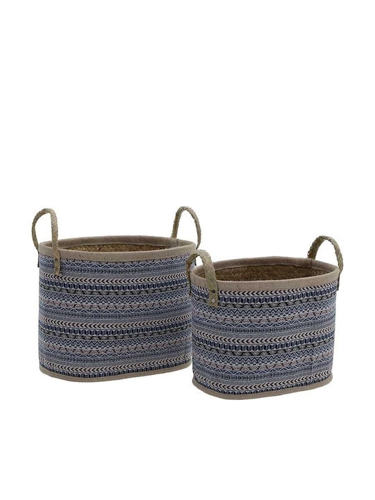 Inart Set of Decorative Baskets Straw with Handles Blue 2pcs