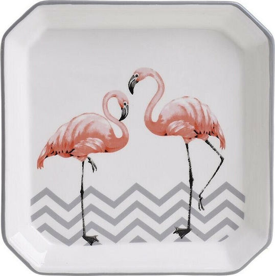 Inart Flamingo Dekorative Platte Platz Keramik Rosa 1Stück 18x18x3cm