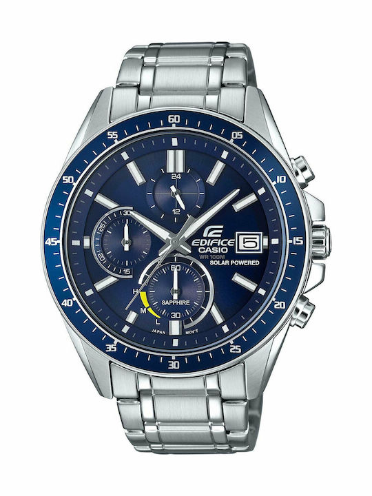 Casio Edifice Premium Ανδρικό Ρολόι 46.1mm Χρονογράφος Μπαταρίας με Ασημί Μεταλλικό Μπρασελέ