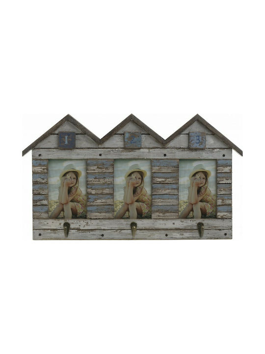 Inart Wall Hanger Wooden Multicolour 3 Hooks 51x4x30cm