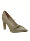 Caprice Anatomic Leather Pointed Toe Beige Heels 9-22403-127