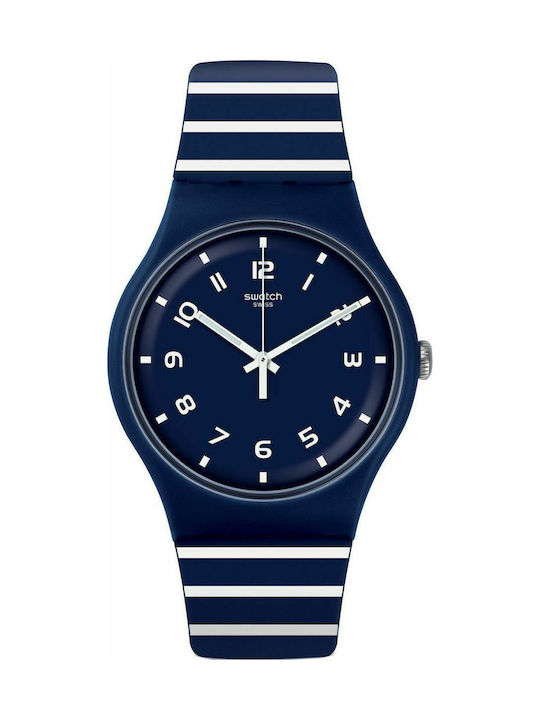 Swatch Striure Ρολόι Μπαταρίας με Καουτσούκ Λουράκι σε Μπλε χρώμα