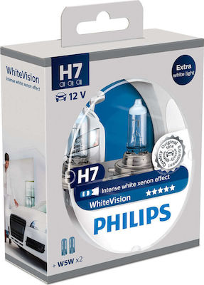 Philips Λάμπες Αυτοκινήτου & Μοτοσυκλέτας WhiteVision H7 Αλογόνου 3700K 12V 55W 2τμχ