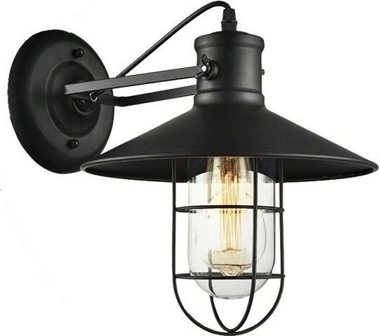 GloboStar Vinty Industrial Wall Lamp with E27 Lamp Bulb Base Black 27x33x33cm