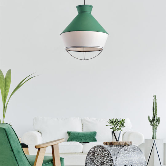 Aca Netto Pendant Light Green Bell with Socket E27 45cm