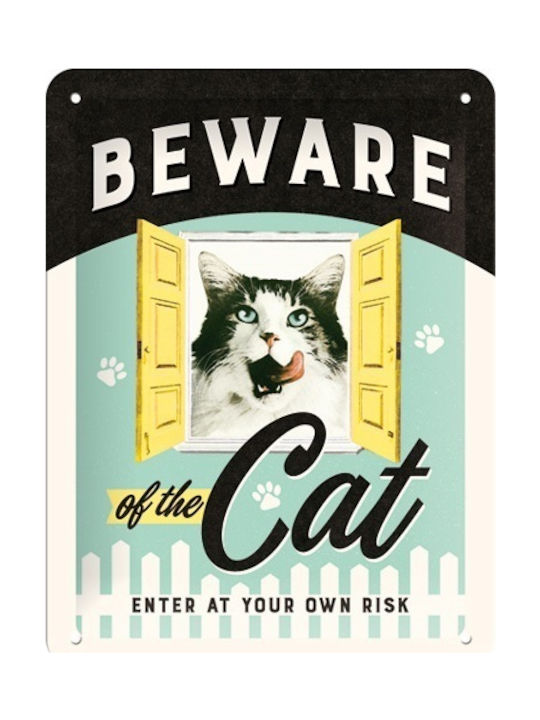 Nostalgic Art Sign Wall Decor made of Metallic Animal Club Beware Cat 15x20cm 1pcs