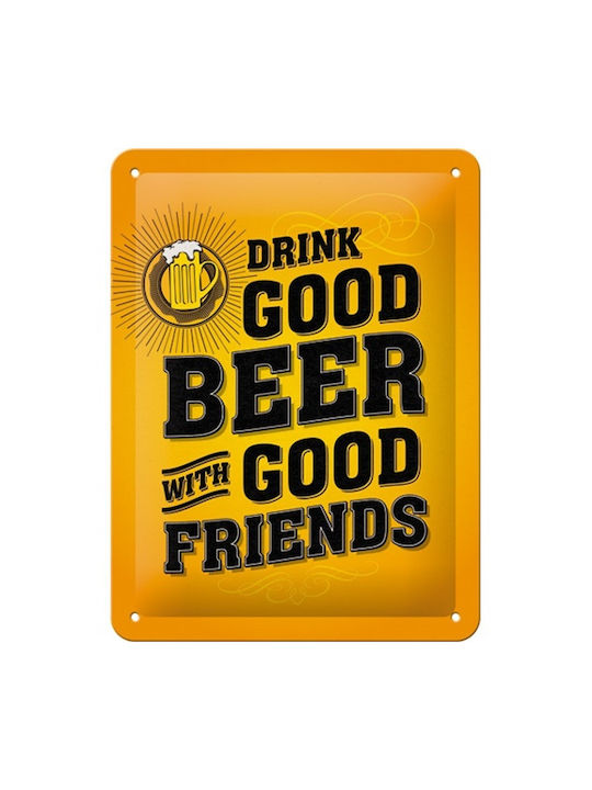 Nostalgic Art 3D Wall Decor Sign Word Up Drink Good Beer Handmade Yellow Made of Metal 15x1x20cm