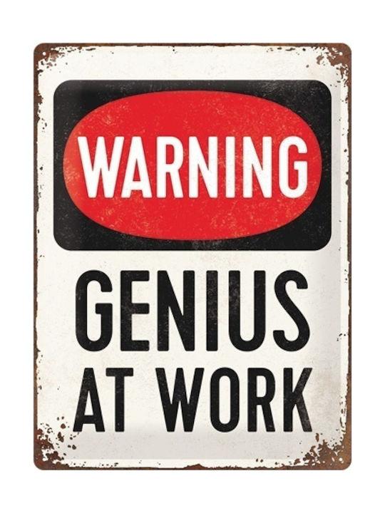 Nostalgic Art Metallic Wall Sign Achtung Genius At Work 30cm