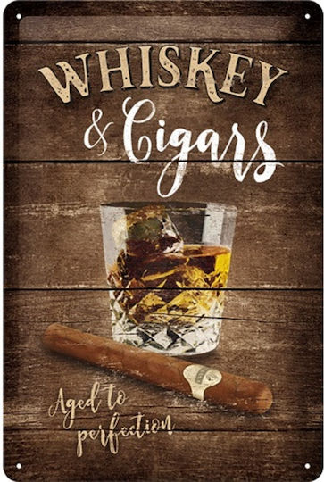 Nostalgic Art 3D Decorative Open Bar Whiskey Sign Handmade From Metal 20x1x20cm