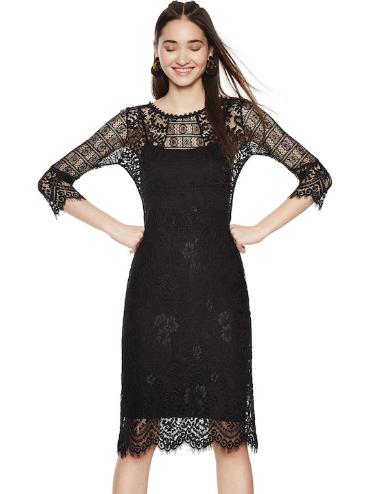 Desigual Vest Lida Midi Evening Dress with Lace Black