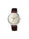 Q&Q Battery Watch with Leather Strap Brown Q978J300