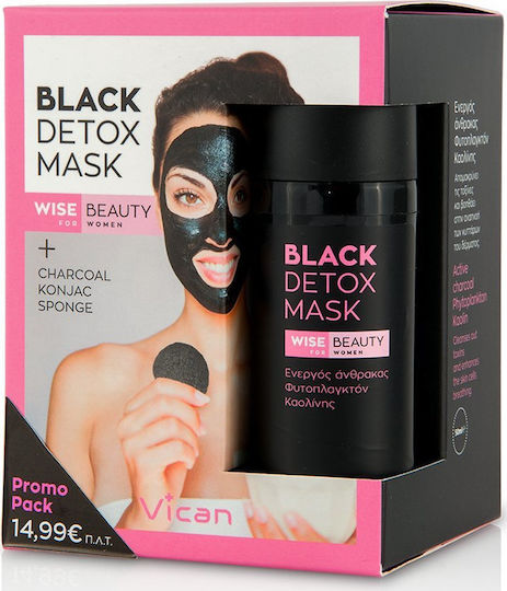 Vican Wise Beauty Detox Charcoal Konjac Spo Μάσκα Ομορφιάς Προσώπου για Καθαρισμό με Ενεργό Άνθρακα 50ml