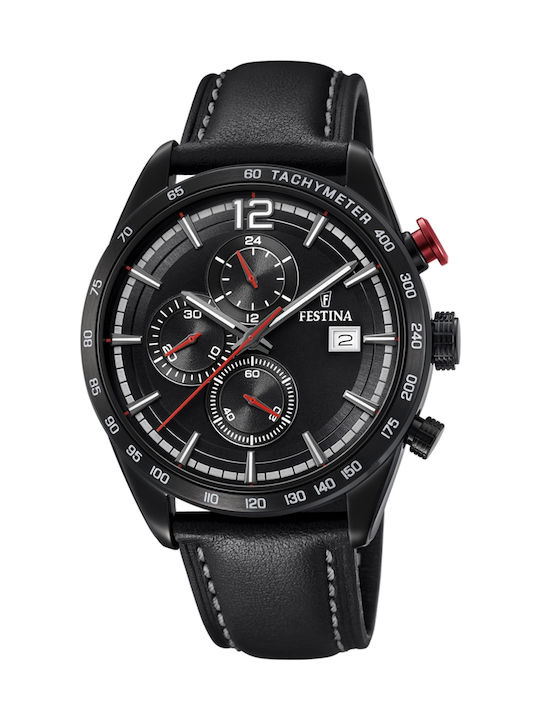 Festina Timeless Battery Chronograph Watch with Leather Strap Black