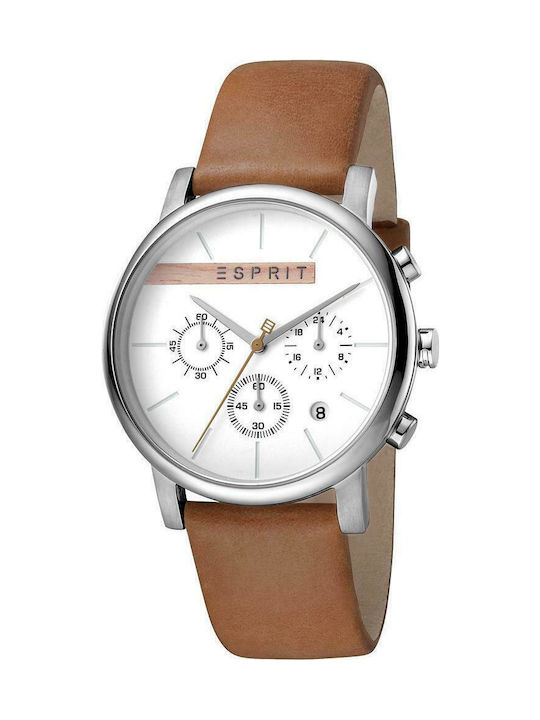 Esprit Watch Chronograph Battery with Brown Leather Strap ES1G040L0015