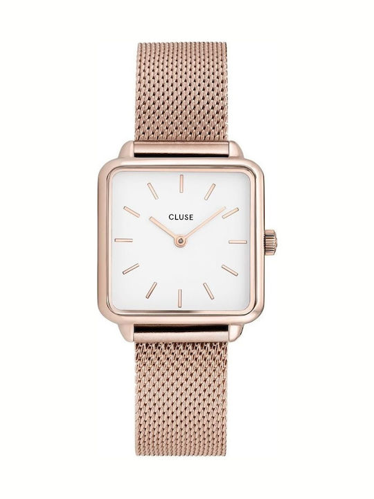 La Garconne Rose Gold Mesh White Womens Watch 28.5mm Battery with Pink Gold Stainless Steel Bracelet