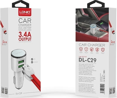 Ldnio Autoladegerät Weiß DL-C29 Gesamtleistung 3.4A mit Anschlüssen: 2xUSB inklusive Kabel Mikro-USB