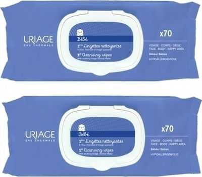 Uriage 1st Cleansing Hypoallergenic Baby Wipes with Aloe Vera 2x70pcs