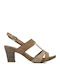 Caprice Anatomic Leather Women's Sandals Beige with Medium Heel