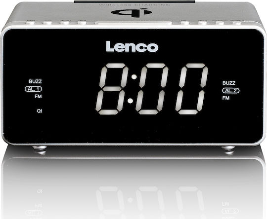 Lenco CR-550 Argintiu Ceas De Masă Digital LED Cu Ceas Deșteptător Radio Și Încărcare Wireless Argintiu CR-550