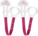Mam Ribbon Pacifier I Love Μummy/Daddy Clip 2τμχ made of Fabric White - Pink 312SP
