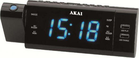 AKAI Tabletop Digital Clock LED with Alarm Clock and Radio Black ACR-3888