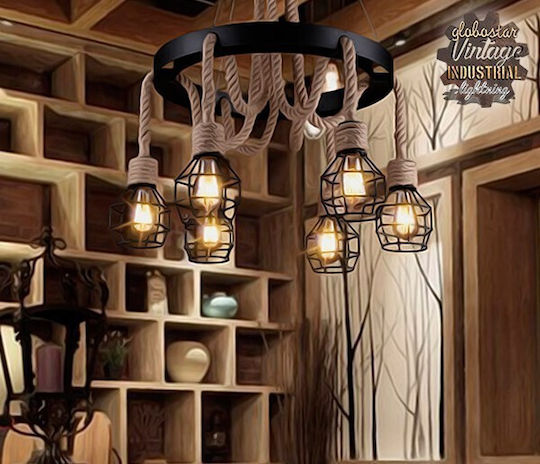 GloboStar Hellet Pendant Light Brown with Rope for 6 Bulbs E27