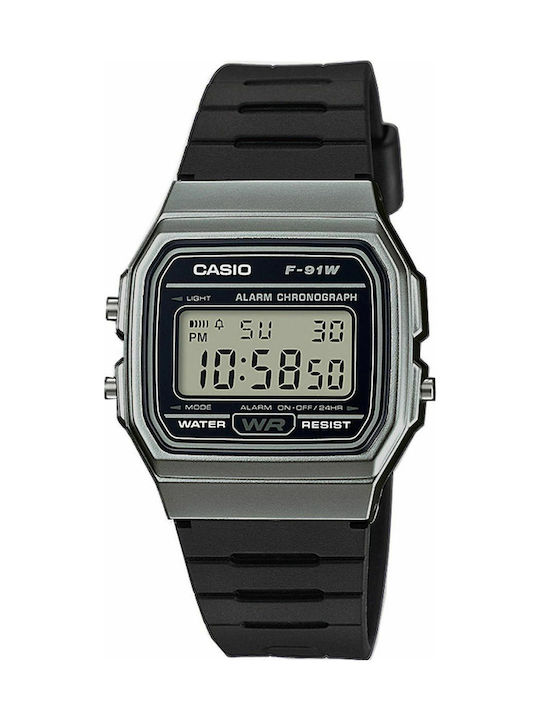 Casio Collection Ψηφιακό Ρολόι Χρονογράφος Μπαταρίας με Καουτσούκ Λουράκι σε Μαύρο χρώμα