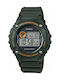 Casio Digital Watch Chronograph Battery with Green Rubber Strap W-216H-3BVDF