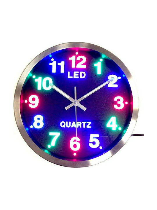 Ρολόι Τοίχου με πολύχρωμο φωτισμό LED Αθόρυβο Μεταλλικό 30cm