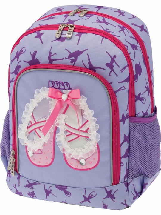 Polo Primary Girly Shoes School Bag Backpack Elementary, Elementary in Lilac color L28 x W15 x H39cm 15lt