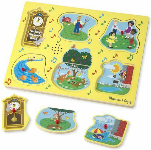 Дървено Детски Пъзел с Шипове Nursery Rhymes 1 Sound 6бр Melissa & Doug