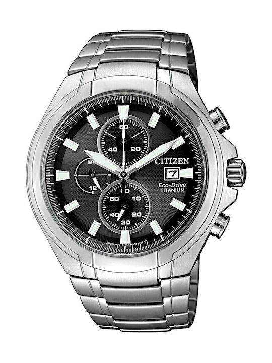 Citizen Ανδρικό Ρολόι 42mm Χρονογράφος Eco - Drive με Ασημί Μεταλλικό Μπρασελέ