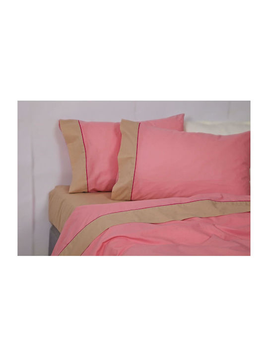 Palamaiki Colour Blocking Set Coverlet Single Cotton Pink-Camel 170x250cm 2pcs