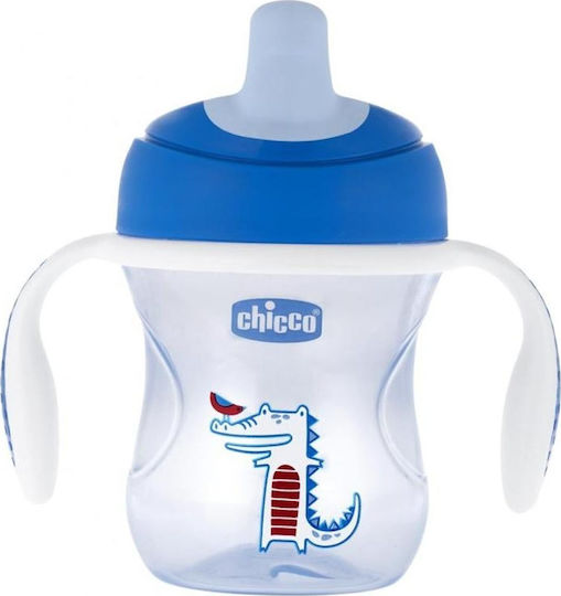 Chicco Training Cup Baby Sippy Cup Plastic with Handles Light Blue Crocodile for 6m+ 200ml