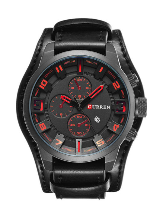 Curren Watch Battery with Leather Strap Red / Black