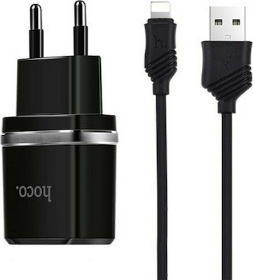 Hoco Ladegerät mit USB-A Anschluss und Kabel Blitzschlag Schwarzs (C12)