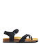 Leder Flache Sandalen für Damen Anatomisch mit Riemen in Schwarz Farbe