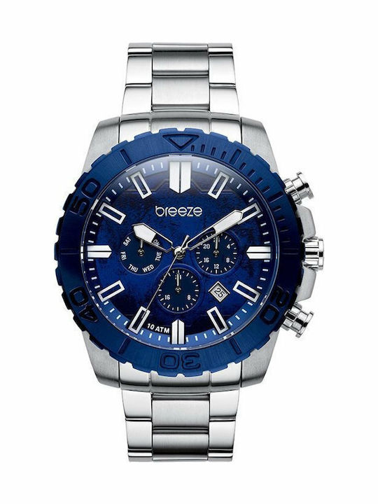 Breeze Orbiter Ανδρικό Ρολόι 48mm Χρονογράφος Μπαταρίας με Ασημί Μεταλλικό Μπρασελέ