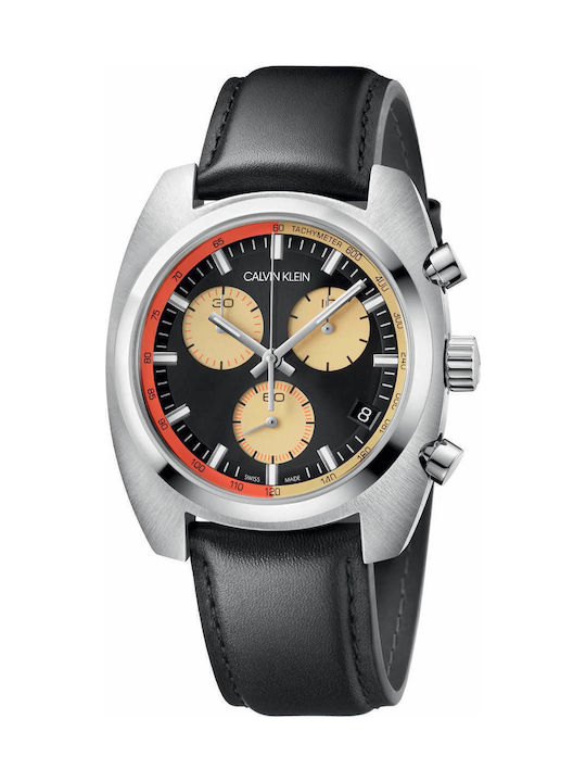 Calvin Klein Achieve Ανδρικό Ρολόι 43mm Χρονογράφος Μπαταρίας με Μαύρο Δερμάτινο Λουράκι
