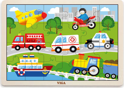 Дървено Детски Пъзел Wooden Vehicles за 2++ Години 24бр Viga Toys