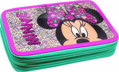 Gim Minnie Glitter Pencil Case Full with 2 Compartments Pink