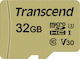 Transcend 500S microSDHC 32GB Klasse 10 U3 V30 UHS-I mit Adapter