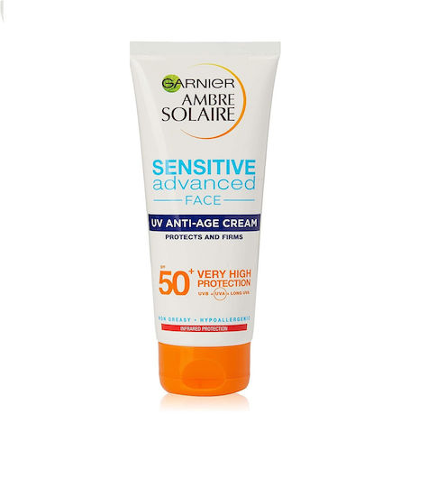 Garnier Ambre Solaire Cream Sensitive Advanced Protec Αδιάβροχη Αντηλιακή Κρέμα Προσώπου SPF50 100ml