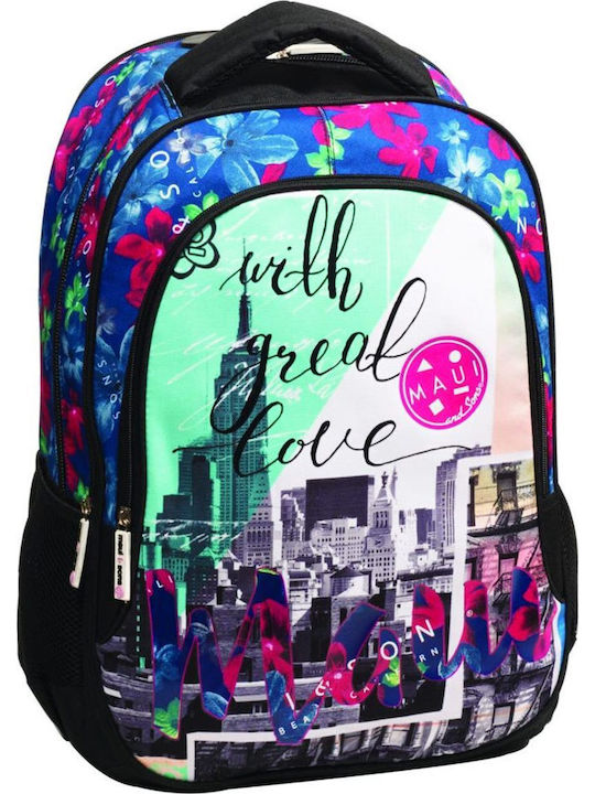 Maui & Sons New York School Backpack for Junior High-High School Multicolour with Water Bottle Holder 2020
