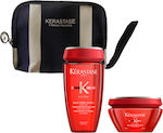 Kerastase Soleil Travel Set de îngrijire a părului cu Șampon, Mască, Balsam și Necesar de toaletă 3buc