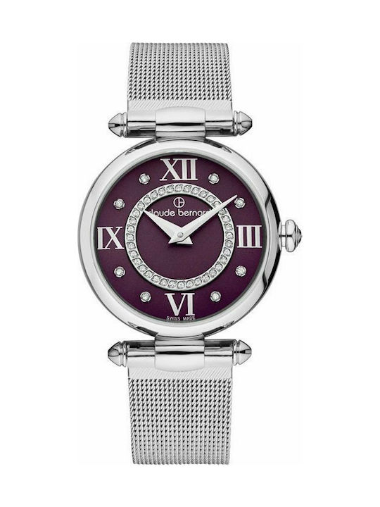 Claude Bernard Dress Code Crystals Watch with Silver Metal Bracelet